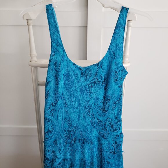 BNWoT JONES WEAR dreamy boho fit flare vivid turquoise paisley tiered maxi (12) - Picture 9 of 9